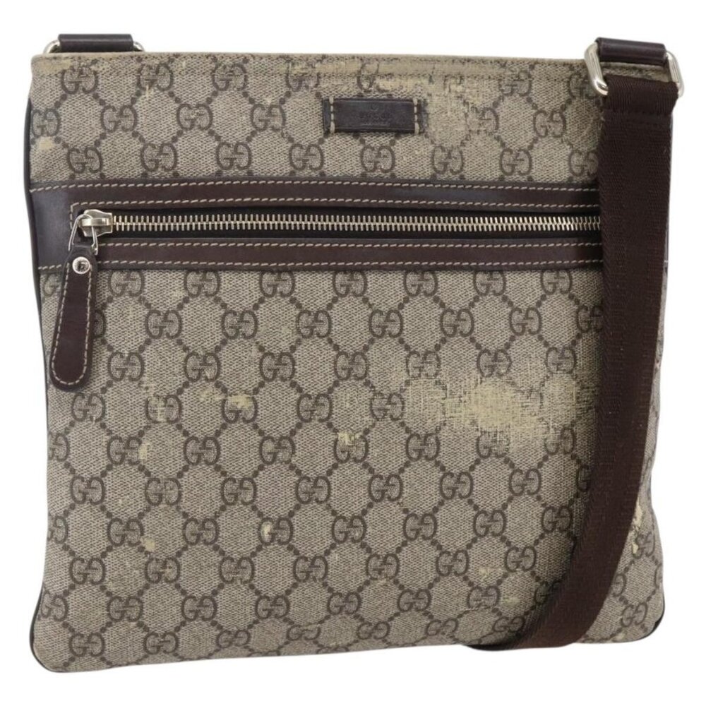 Authentic GUCCI GG Supreme Shoulder Bag PVC Beige Gold 295257